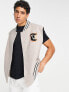 Topman sleeveless varsity jacket with patches in stone