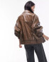 Фото #3 товара Topshop faux leather bomber jacket in washed brown