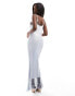 Rare London Premium strappy ombre diamante midi dress in white and blue