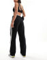 River Island wide leg side stripe jogger in black