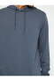 Basic Kapşonlu Sweatshirt Etiket Baskılı Uzun Kollu