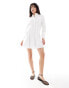 Pimkie pocket detail flared sleeve cinched waist mini shirt dress in white weiß, 42 - фото #2