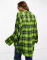 ASOS DESIGN oversized shirt with wide cuff detail in neon green check