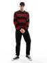 Фото #5 товара ASOS DESIGN knitted relaxed jumper in black and red stripe with distressing