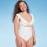 Фото #3 товара Women's Ruffle Neckline Keyhole One Piece Swimsuit - Shade & Shore Off-White S