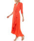 Women's Collared 3/4-Sleeve Ruffle-Trim Maxi Dress