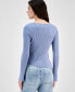 Juniors' Asymmetrical Hem Ribbed Long-Sleeve Top