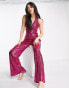 Фото #4 товара Jaded Rose halterneck wide leg jumpsuit in pink stripe sequin