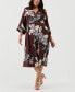ფოტო #3 პროდუქტის Plus Size Floral Print Faux Wrap 3/4 Sleeve Midi Dress