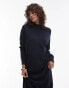 Mango semi high neck long sleeve maxi dress in navy