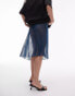 Topshop sheer dobby mesh panelled 90s length skirt in gunmetal blue