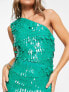 ASOS DESIGN all over feather embellished maxi dress in green