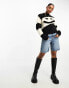 Monki knitted sweater with volume sleeves in glitter mono stripe yarn