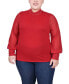 Фото #1 товара Plus Size Long Mesh Sleeve Pullover Top with Jewels