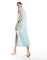 Фото #4 товара ASOS DESIGN satin sleeveless oversized midi tshirt dress in icy blue