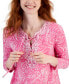 Фото #3 товара Women's Printed 3/4 Sleeve Lace-Up Knit Top, Created for Macy's