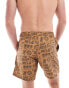 ASOS DESIGN swim shorts in mid length in brown geo