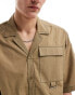 COLLUSION ripstop boxy revere shirt with contrast stitch co-ord in khaki