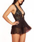 Women's Lace Plunge Neck Babydoll and Panty 2 Pc Lingerie Set