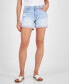 Juniors' Cuffed Raw Hem Mid Rise Denim Shorts