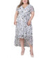 Фото #1 товара Plus Size Short Sleeve Handkerchief Hem Chiffon Dress