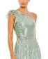 Women's Sequined One Shoulder Flutter Sleeve A Line Gown
