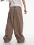 Topshop super wide leg pleated poplin trouser in sand 44 - фото #3