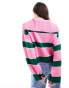 ASOS DESIGN jumper with button collar in stripe in pink and green