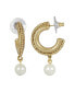 ფოტო #1 პროდუქტის Women's 14K Gold-tone Imitation Pearl Drop Hoop Earrings