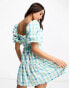 The Frolic cut-out detail linen check mini dress in blue синий клетчатый, 42 - фото #2