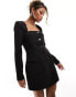 Фото #4 товара Kaiia tailored square neck long sleeve button down dress in black