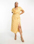 Фото #6 товара ASOS DESIGN Curve exclusive textured cowl neck maxi dress with shoulder detail in pale yellow