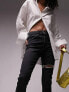 Topshop – Jamie – Jeans in verwaschenem Schwarz mit Zierriss am Oberschenkel