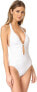 Фото #3 товара Kate Spade New York 261317 Women's Embroidered Halter Plunge Swimsuit Size M