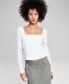 ფოტო #1 პროდუქტის Women's Square-Neck Long-Sleeve Top, Created for Macy's