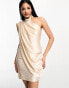 Фото #2 товара ASOS DESIGN one shoulder super draped asymmetric neck cowl back mini dress in stone