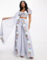 Maya contrast floral embellished sharara trouser in pale blue co-ord