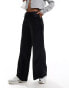 Bershka tie waist wide leg satin trousers in black