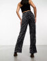 Pieces velour & sequin wide leg trousers in grey