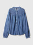 Фото #5 товара Puff Sleeve Lace-Trim Denim Shirt