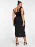 Фото #2 товара ASOS DESIGN Curve cowl neck corset midi pencil dress in black