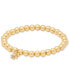 Фото #1 товара Gold-Tone Pavé Flower Beaded Stretch Bracelet