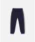 Big Boys Fleece Sweatpants With Contrast Side Rib Navy