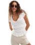 Фото #1 товара Free People ribbed ruffle lace v-neck tshirt in ivory