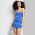 Фото #1 товара Women's Lace-Up Back Satin Bodycon Dress - Wild Fable Blue M