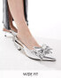 Фото #1 товара ASOS DESIGN Wide Fit Secret bow slingback kitten heeled shoes in silver