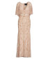 Фото #3 товара Women's Embellished Cap Sleeve Faux Wrap Trumpet Gown