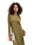 Vila textured long sleeve maxi dress in olive green