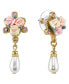 ფოტო #1 პროდუქტის Gold-Tone Crystal Ivory and Pink Porcelain Rose Simulated Pearl Drop Earrings