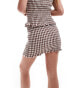 Фото #5 товара ASOS DESIGN shirred mini skirt co ord in brown gingham